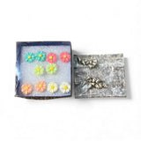 5 Pair Sunflower Daisy Earring Studs Multicolor In Box Brand New Womens Or Girls Sunflower