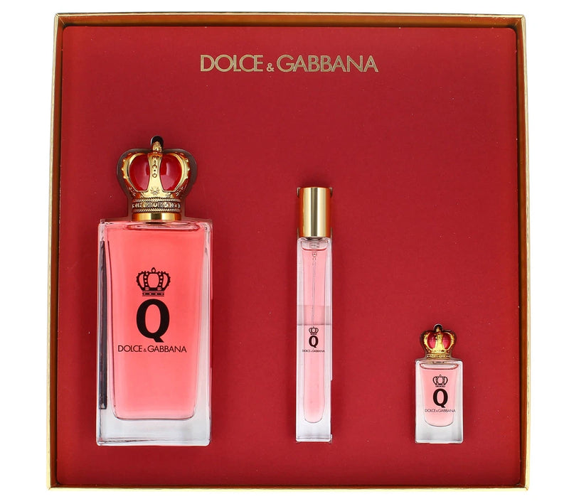 Dolce & Gabbana Q EDP gift set, three pink perfume bottles