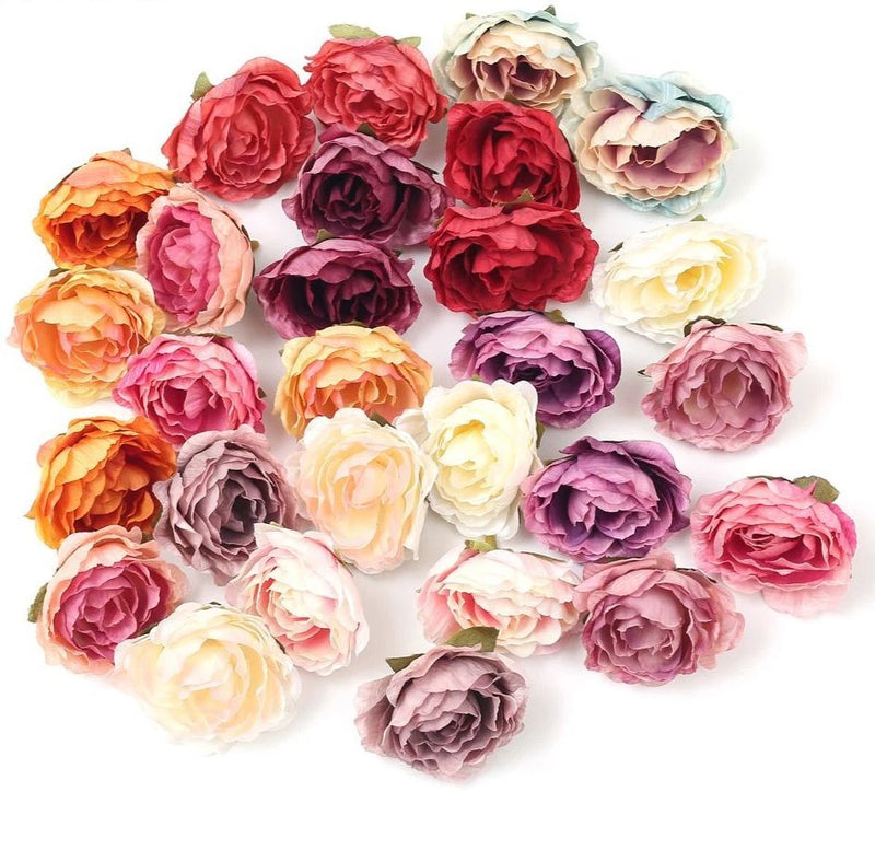 Artificial peony flower set with assorted pink, orange, purple and cream blooms