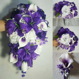 Purple White Rose Tiger Lily Bridal Wedding Bouquet Accessories Bouquet