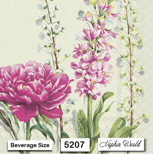 (5207) TWO Individual Paper BEVERAGE / COCKTAIL Decoupage Napkins  PEONY FLOWER Peony