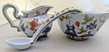 3- AMM Faenza Garofano Blue Carnation Sugar Bowl/Creamer/Spoon Ladle Set Italy Carnation