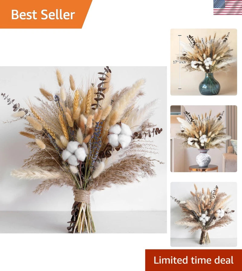 Rustic dried flower bouquet with pampas grass and cotton bolls in a small bundle