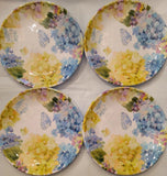 4 Shabby Chic Hydrangea Dinner Plates Heavyweight Melamine Floral Butterfly Set Hydrangea