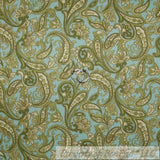 BonEful Fabric FQ Cotton Quilt Blue Green White Cream Paisley Flower Tiny Little Flowering Plants