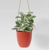 New Faux Hanging Green Leafy Plant Red Pot - Lot of 2 Green Plant