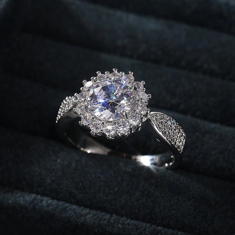 1.7 CT Simulated Diamond Sunflower Valentine Gifts Ring 925 Silver Plated Ring Sunflower