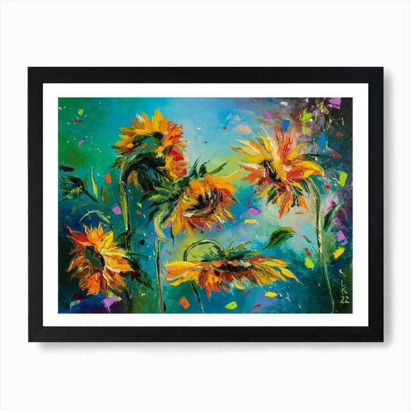 Dancing Sunflowers Painting Flowers Framed Wall Art Poster Canvas Print Picture Sunflower