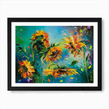 Dancing Sunflowers Painting Flowers Framed Wall Art Poster Canvas Print Picture Sunflower