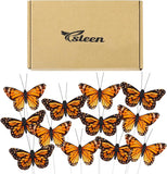 Ysleen 12 Set Monarch Butterfly Decoration Artificial Butterflies Feather Picks Bouquet