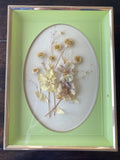 Vintage Framed Shadowbox, Dried Flower Arrangement Signed Madeline 1970s, Oval Dried Flower