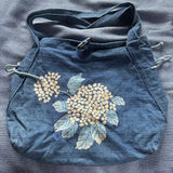 Indigo Built-in Natural Indigo Dyed Hydrangea Flower Pattern Tote Bag Hydrangea