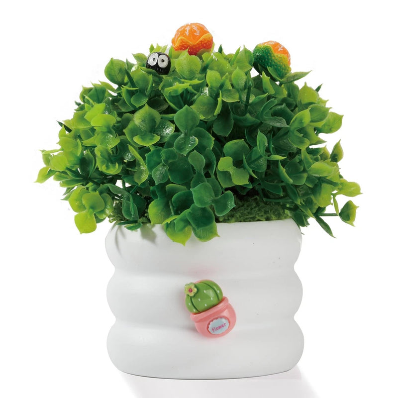Mini Potted Fake 3 inches (D) x 2 (W) x 3 (H), White+green Green Plant