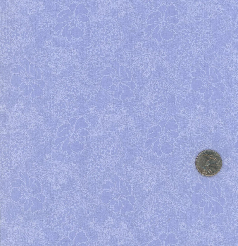 Spiegel Fabrics Blue Tone on Tone Antique Reproduction Floral Cotton Fabric BTY Flowering Plants