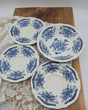 Vintage Blue Carnation Ironstone Soup Bowl & 3 6" saucer Side plate blue white Carnation