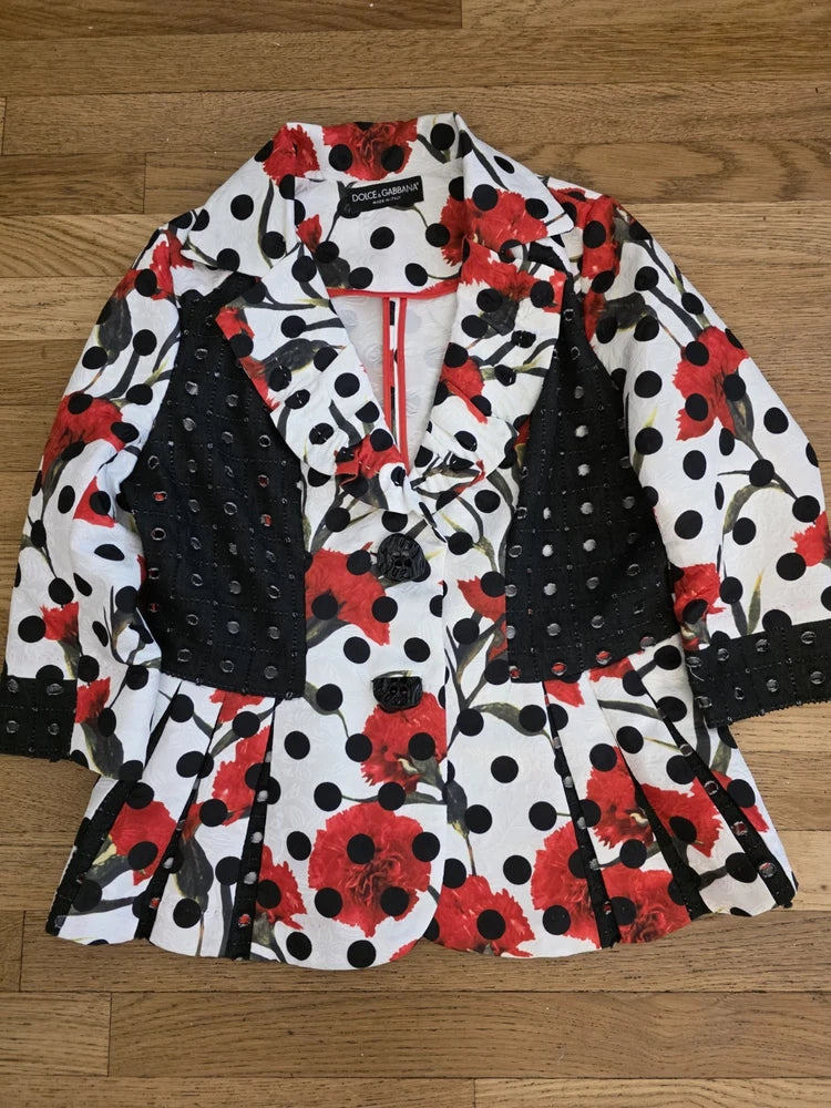 Rare Dolce & Gabbana Carnation Floral Polka Dot Blazer Carnation
