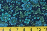 By 1/2 Yd, Blue & Green Floral on Navy Quilt Cotton, Hoffman, "Wood Blocks",V501 Flowering Plants