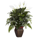 Mixed Greens & Spathyfillum Silk Plant w/ Decorative Pot Green Plant