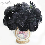 12-Head Black Peony Rose Hydrangea Artificial Bouquet DIY Wedding Decor Flowers Hydrangea