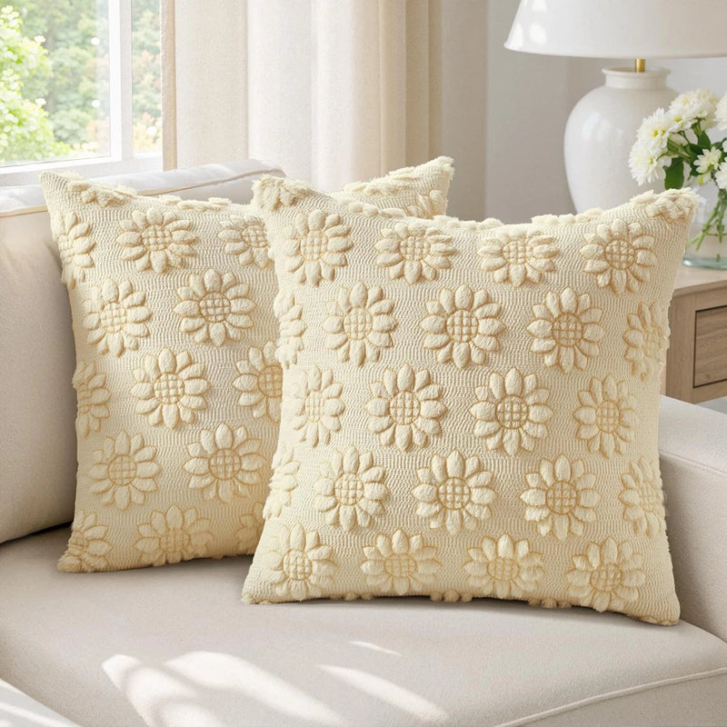 EMEMA Sunflower Throw Pillow 18" x (Pack of 2), Beige-little Flower Sunflower