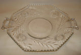 Vntg Crystal Clear Wheel Cut Sunflower Daisy Flower Handled Bon Bon Tray Plate Sunflower