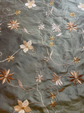 100% SILK TAFFETA EMBROIDERED DRAPERY HOME DECOR Green Sold per yd Flowering Plants