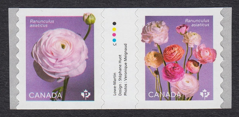 Canada 2023 MNH * RANUNCULUS / PERSIAN BUTTERCUP * inscription gutter pair Ranunculus