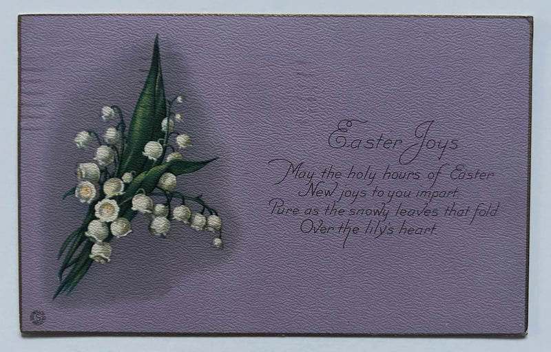 Easter Joys Postcard 1922 Lily of the Valley Flowers Purple Background USA Lily