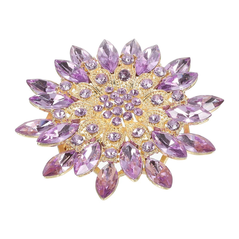 Rhinestone Flower Brooch Pin Large Crystal Sunflower Lapel Pin Purple Sunflower