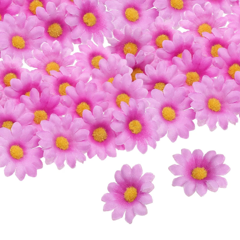 100pcs Artificial Daisies Flower Heads,1.6" Silk Fake Daisies, Purple/Yellow Daisies