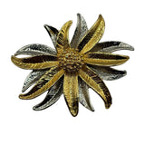 VTG Sunflower Brooch Pin Textured Two Tone Gold Silver Tone Flower Chunky Nature Sunflower