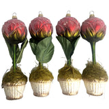 Vintage German Hand Blown Glass Topiary Christmas Tree Peony Flower Ornaments Peony