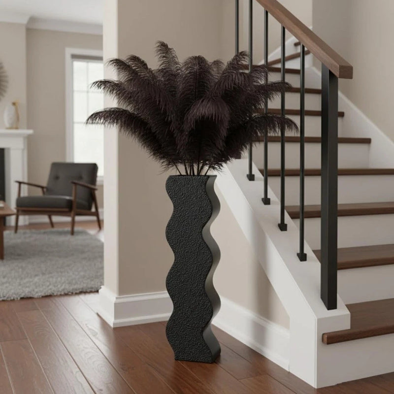 23.6" Modern Black Wave Floor Vase Resin Pampas Grass Home Decor Pampas Grass