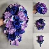 Light Purple Royal Blue Rose Calla Lily Bridal Wedding Bouquet Accessories Bouquet