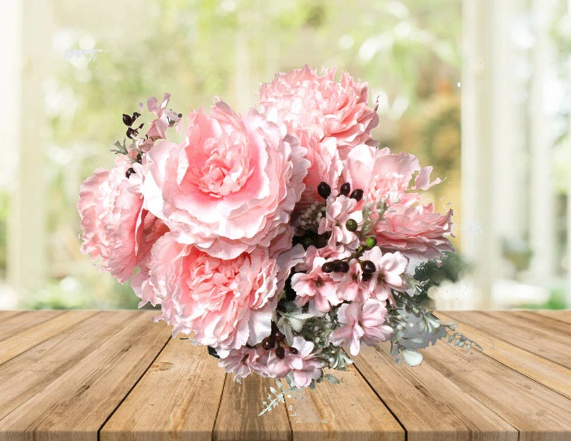 20" Tall Pink Peony 7 Heads Artificial Silk Flower Bouquet Open Rose Bush Decor Peony