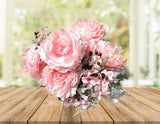 20" Tall Pink Peony 7 Heads Artificial Silk Flower Bouquet Open Rose Bush Decor Peony