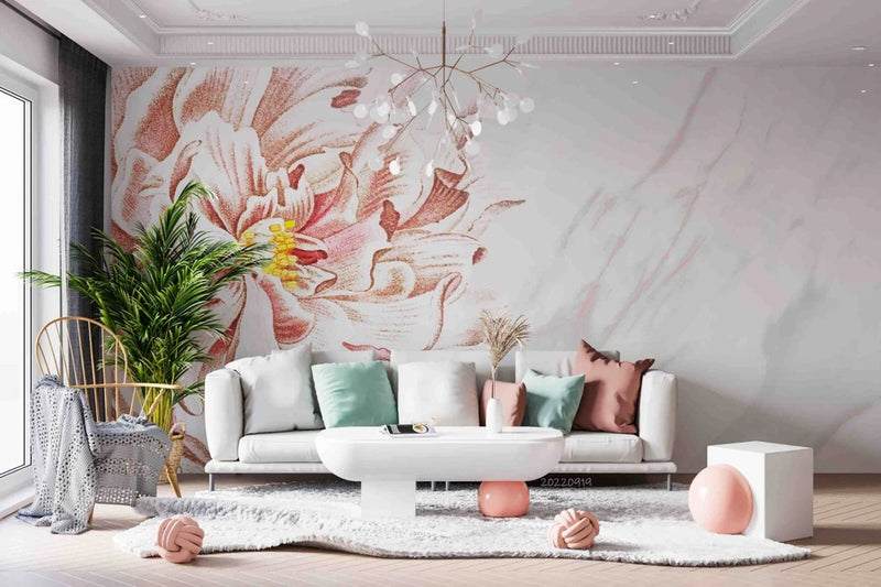 3D Pink Peony Flower Wall Murals Removable Wallpaper Peony