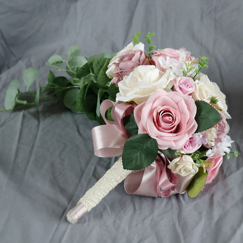 Bridal Bouquet Artificial Wedding Rose Flowers Drop Shape Bridesmaid Chic Decor Bouquet