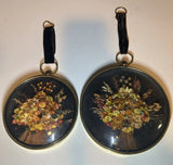 Lot of 2 Cideart Belgium Round Dried Flowers Framed Domed Glass Wall Hanging Art Dried Flower