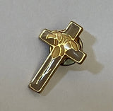 Enameled Lavender Color and Lily Flower Cross Lapel Pin/ Christian Jewelry Lily