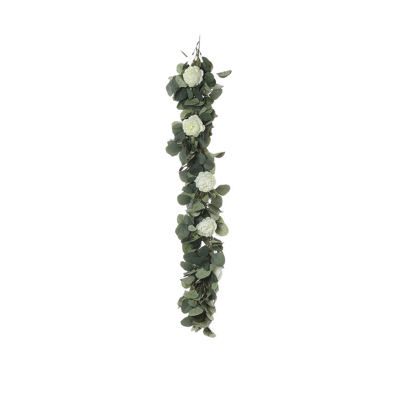 4 ft Frosted Green Artificial Eucalyptus Foliage Garlands Ranunculus Flowers Ranunculus