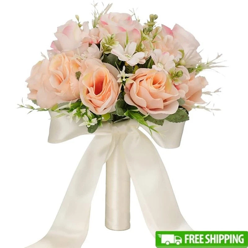 Bridal Silk Rose Bouquet Handmade Wedding Decor Floral Arrangement Wedding Props Bouquet