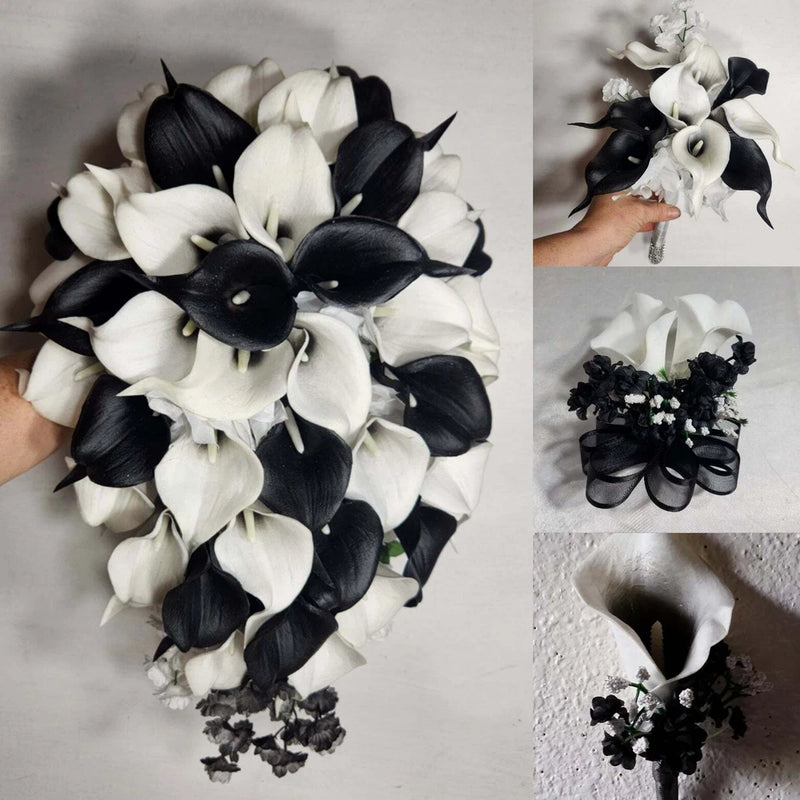 Black Ivory White Calla Lily Bridal Wedding Bouquet Accessories Bouquet