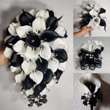 Black Ivory White Calla Lily Bridal Wedding Bouquet Accessories Bouquet
