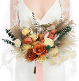 Burnt Orange Pampas Bridal Bouquet - 15.7" Boho Wedding Flowers Pampas Grass