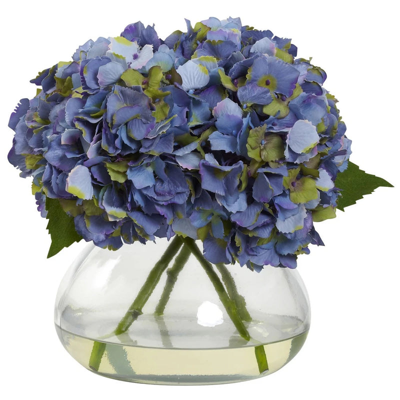 LARGE BLUE BLOOMING SILK HYDRANGEA ARTIFICIAL FLORAL FLOWER ARRANGEMENT w/ VASE Hydrangea