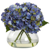 LARGE BLUE BLOOMING SILK HYDRANGEA ARTIFICIAL FLORAL FLOWER ARRANGEMENT w/ VASE Hydrangea