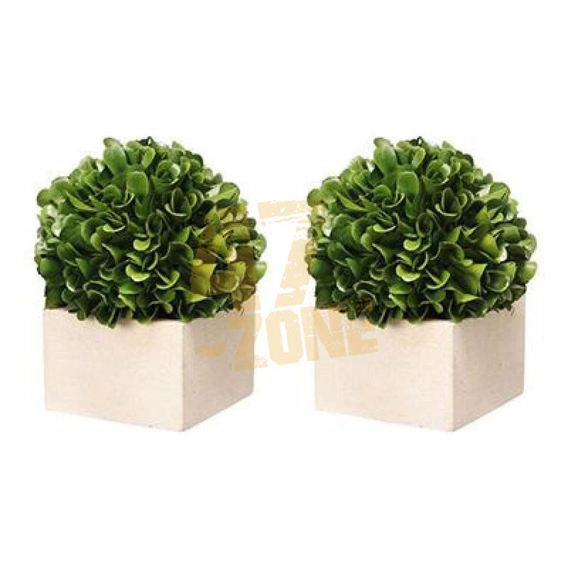 Faux Boxwood Boxed Topiary Home Decor Indoor Faux Tabletop Plant Green Cream Green Plant
