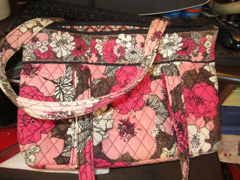 Vera Bradley RED/PINK QUILTED Handbag CARNATIONS Flowers Purse ZIPPERED MED Carnation