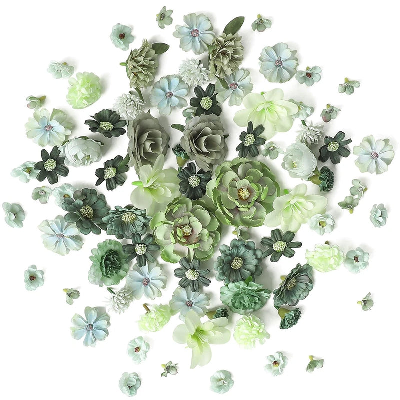Mini Artificial Flower Heads Sage & Olive Green Fake Peony Daisy Rose Multico... Peony